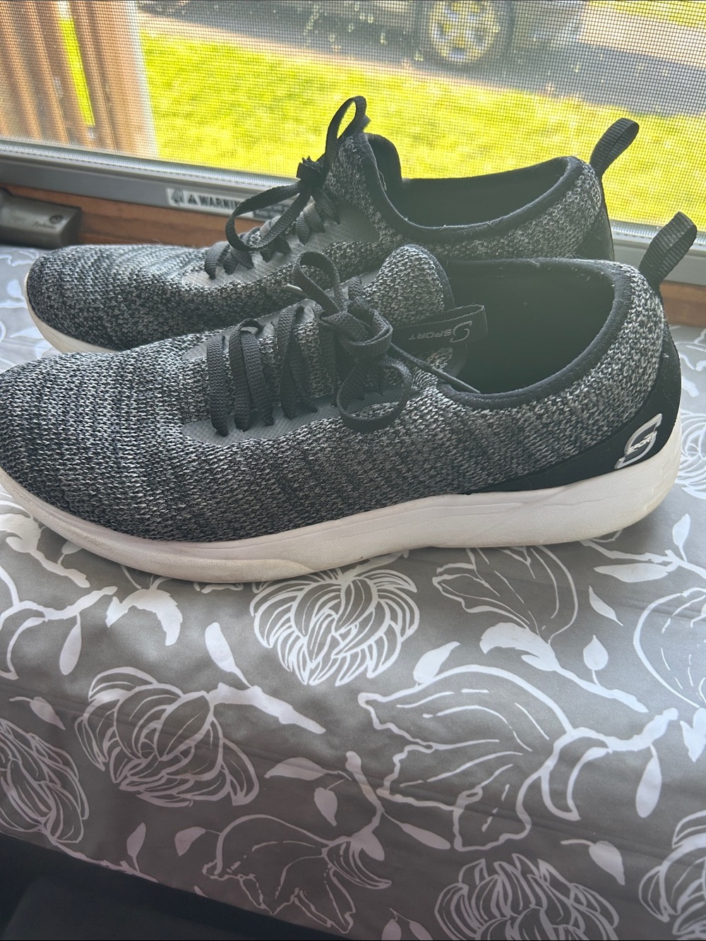 Skechers Black and White Knit Lace-Up Sneakers